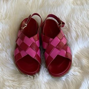 ALOHAS Pink and Red Woven Slingback Sandals